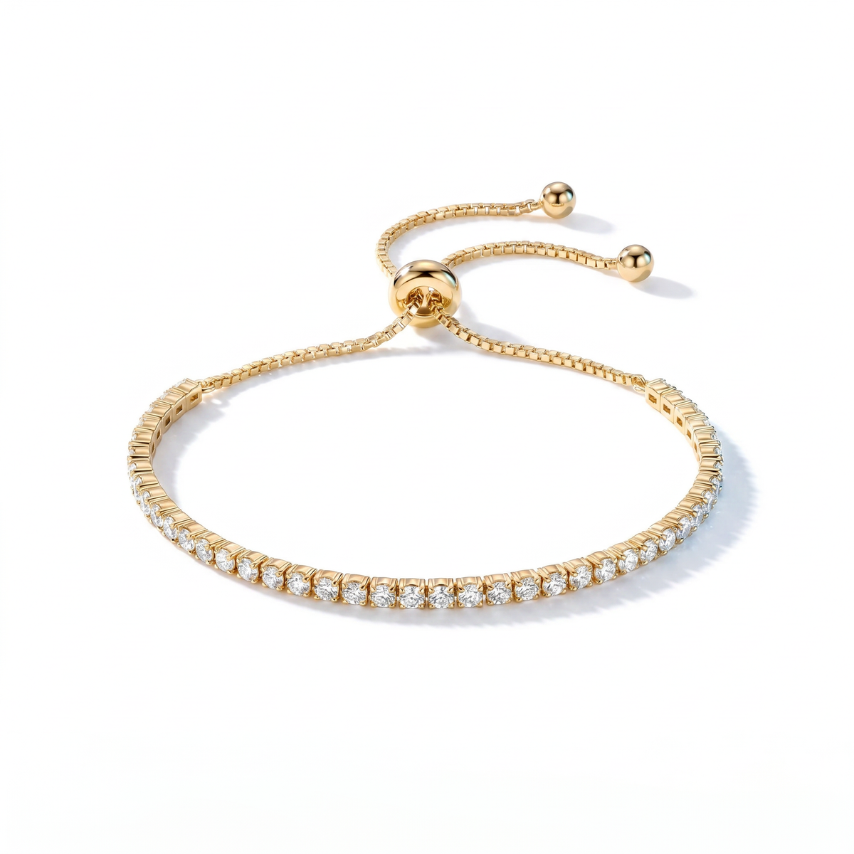 Pulsera tennis ajustable bañada en oro de 18K vista desde arriba