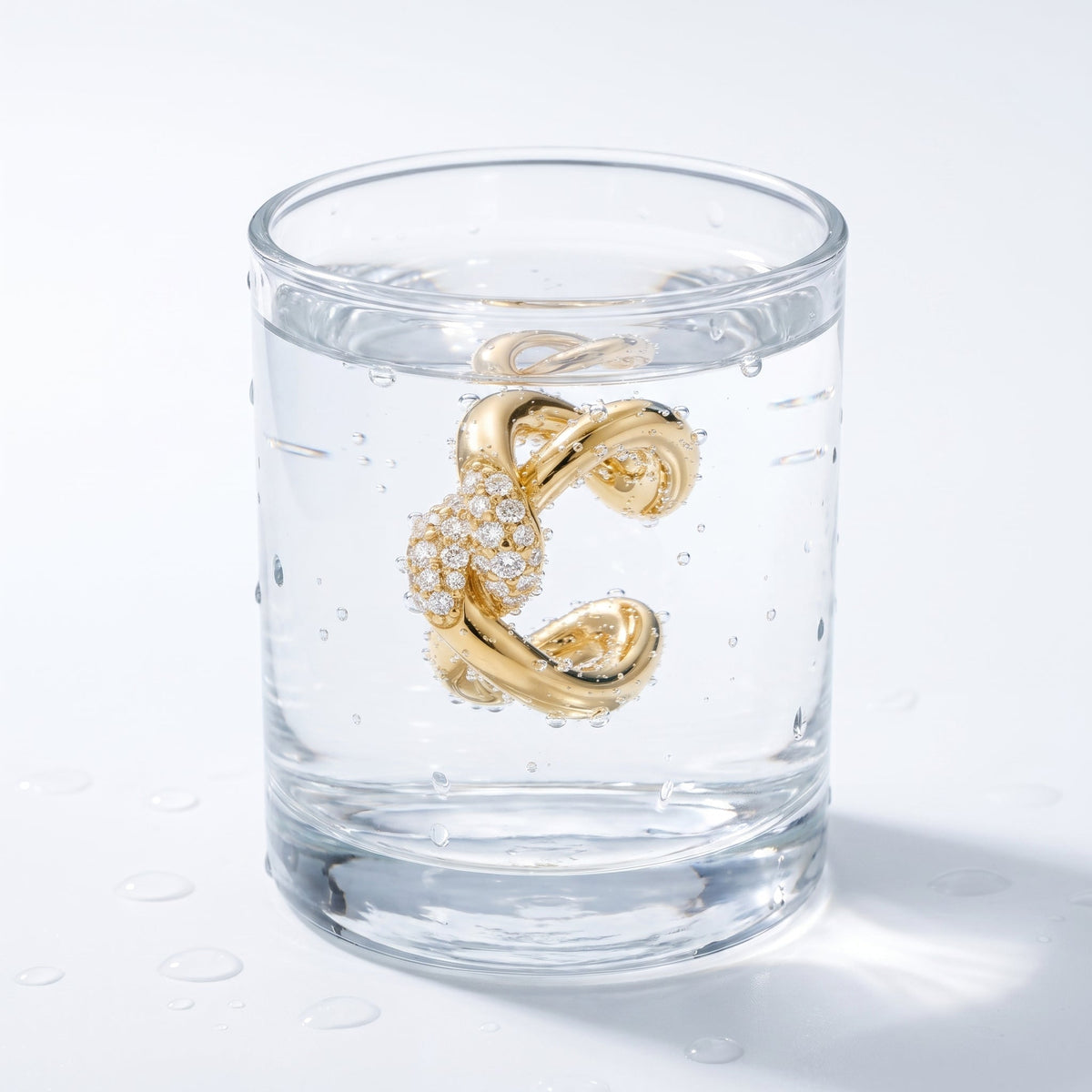 Ear cuff twist sin agujero bañado en oro de 18K en un vaso de agua