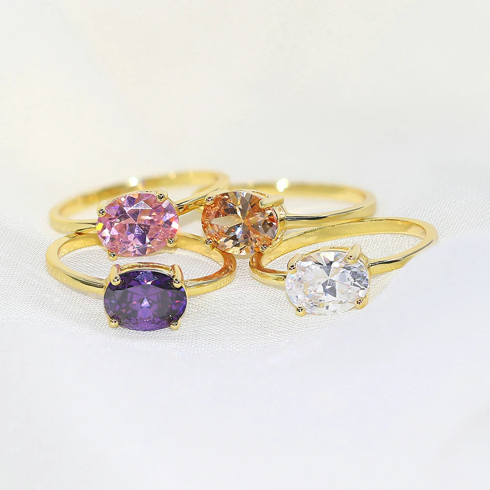 Simple Multicolor Oval Zircon Rings