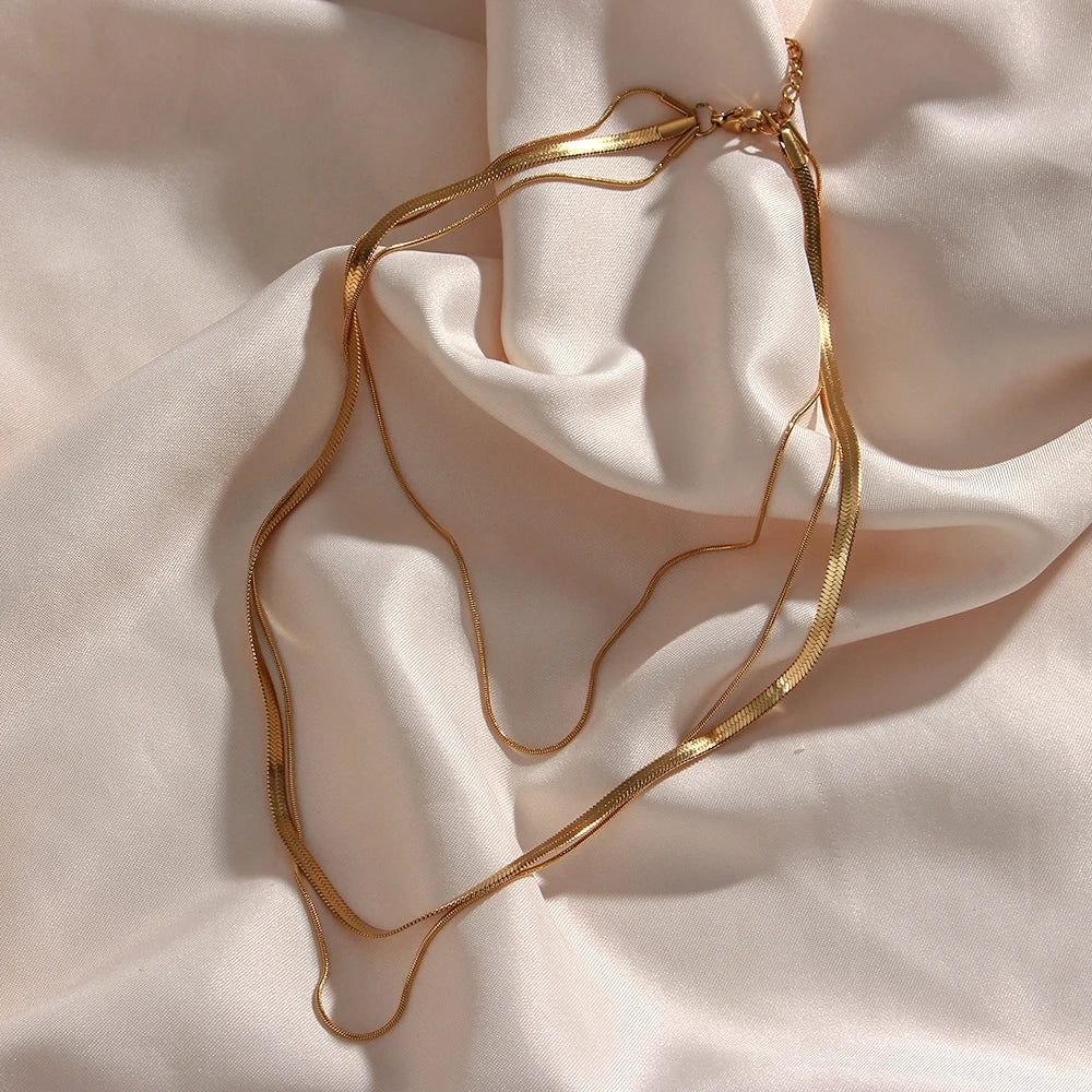 18K Gold-Plated Herringbone Snake Chain Necklace: Sleek and Sexy Elegance