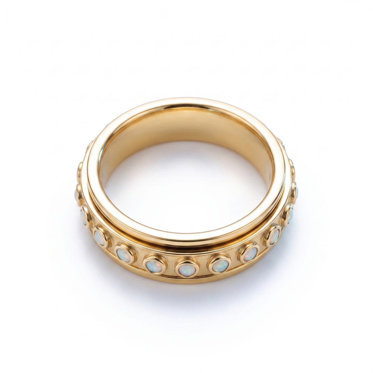 Anillo antiestrés giratorio bañado en oro de 18K visto desde arriba