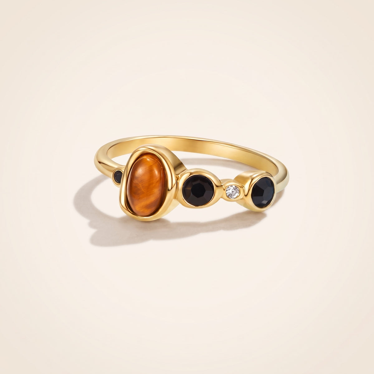 Anello vintage pietra color ambra placcato oro 18K