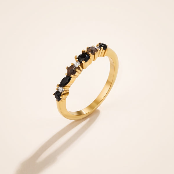 Anello eternity ossidiana nera placcato oro 18K