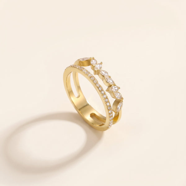 Anello doppia fascia pavé con cristalli placcato oro 18K