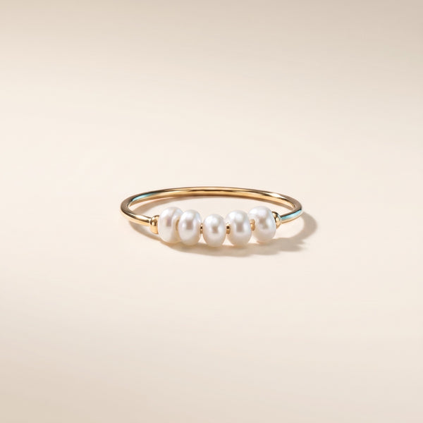 Anello sottile con 5 perline placcato oro 18K
