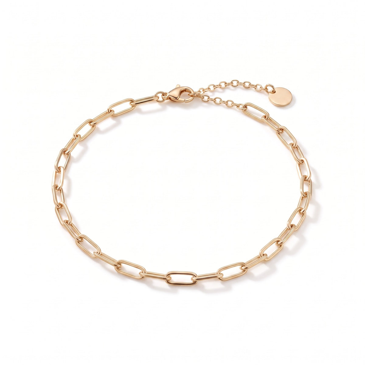 Pulsera de cadena paperclip bañada en oro de 18K vista desde arriba