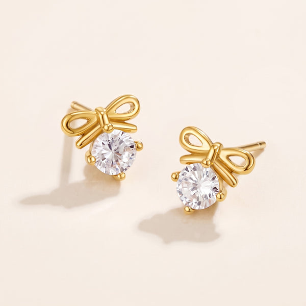 Pendientes lazo con cristal bañados en oro de 18K