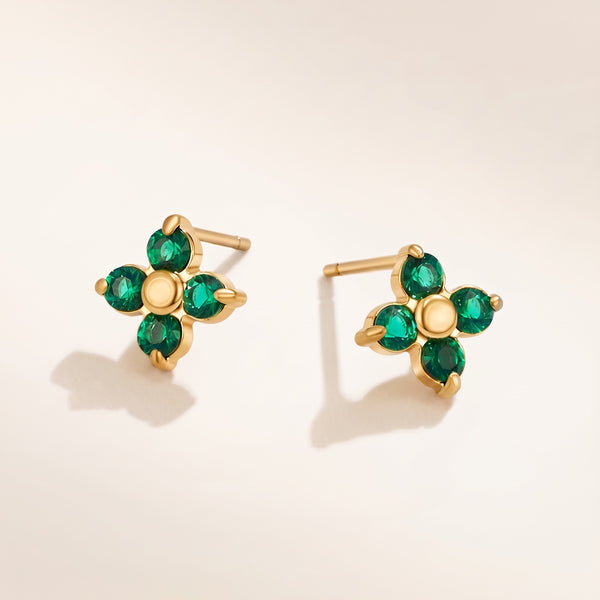 Orecchini fiore verde smeraldo placcati oro 18K