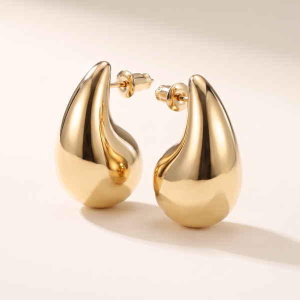 Orecchini goccia bombata leggeri placcati oro 18K