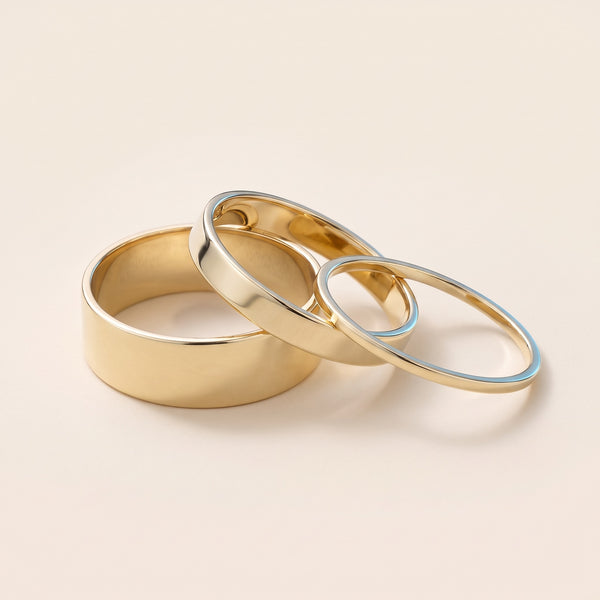 Set de 3 anillos lisos para apilar bañados en oro de 18K