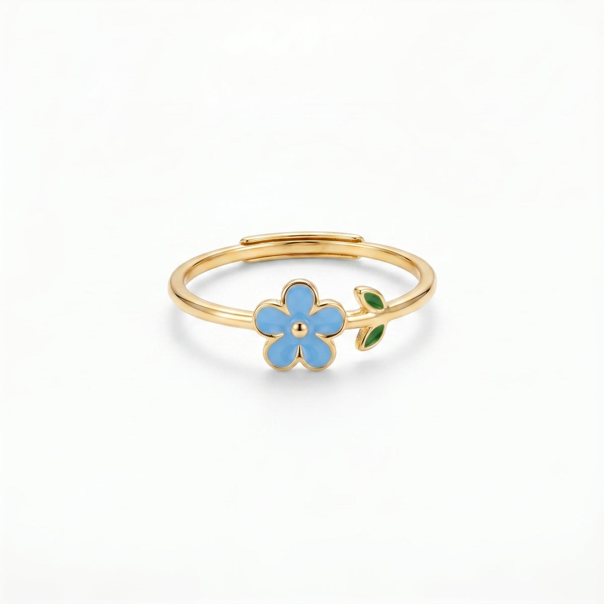 Anillo flor ajustable bañado en oro de 18K visto desde arriba