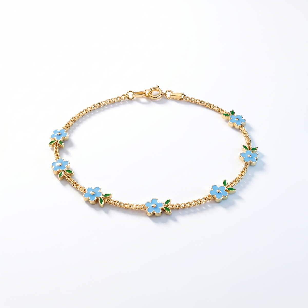 Pulsera tennis con flor bañada en oro de 18K vista desde arriba